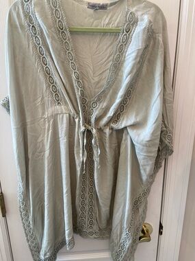 Tempo Paris Sage Green Lace-Trim Kimono Cover-Up